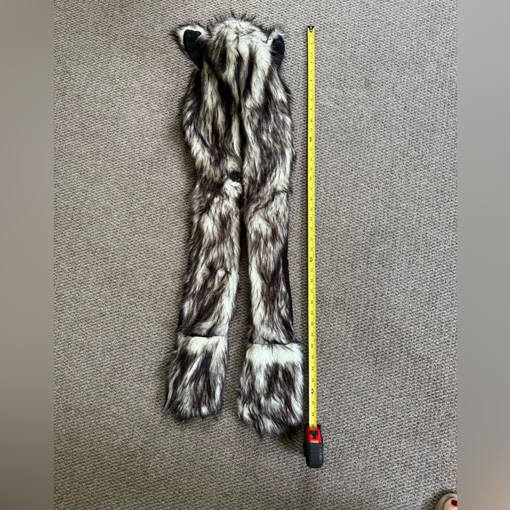Grey Wolf faux fur Hood with Ears and Paws.  Halloween Costume. - Picture 2 of 10